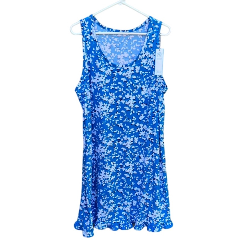 NWT Draper James Blue Floral Ruffle Hem Tank Dress Womens L/XL